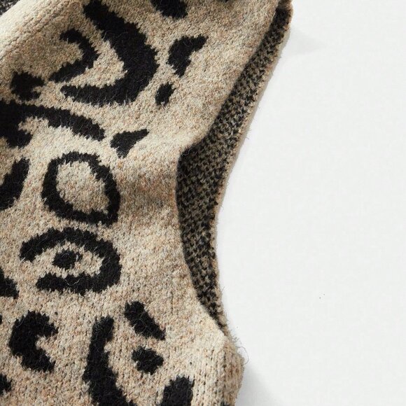 Multicolor Casual Women's Single Breasted V-Neck Leopard Print Knit sweater Vest - Picture 9 of 10